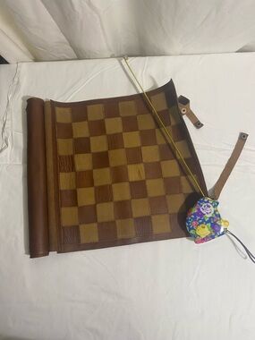 Leather Roll-Up Checkerboard/Chess Game Mat in Brown and Tan